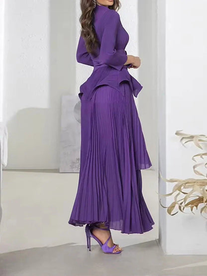 PUTAO Ruffled Prom Dress on a model standing on a staircase
