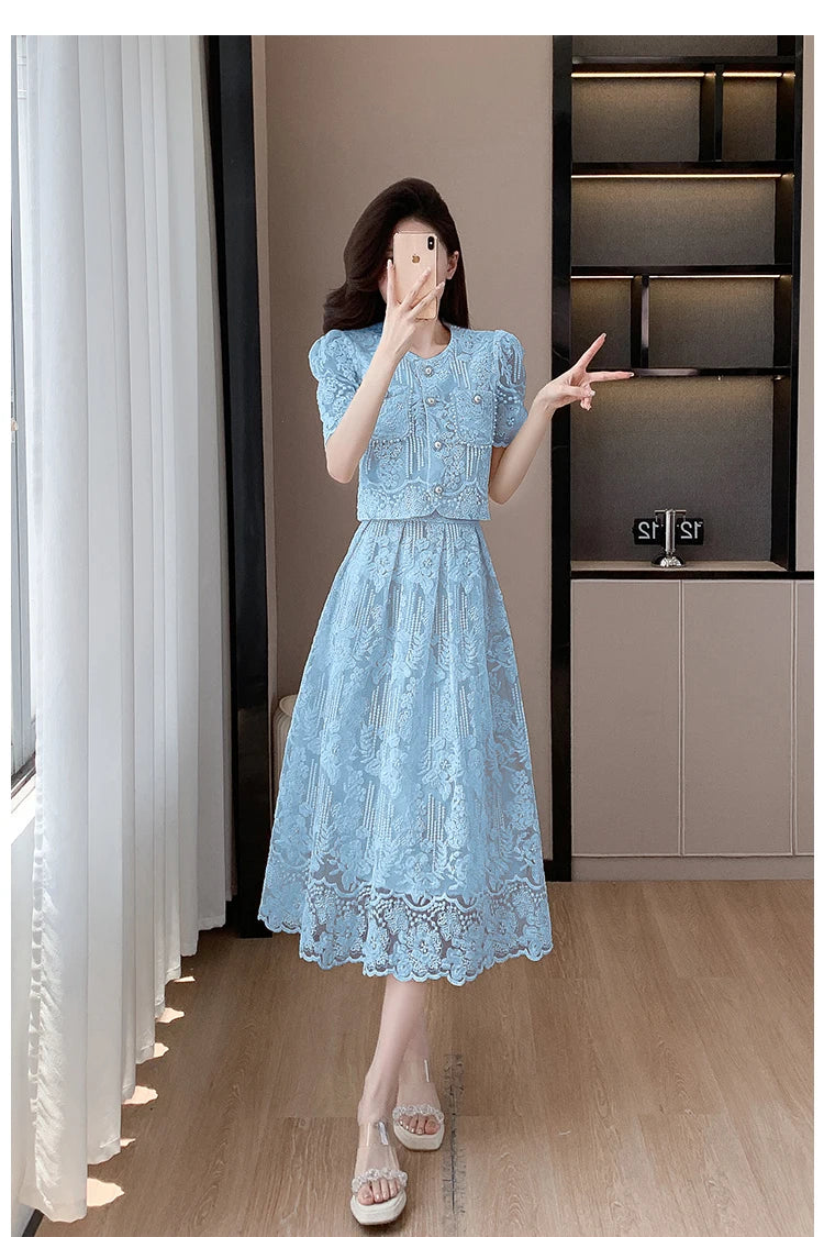 Pearls Embroidery Lace Two Piece Sets