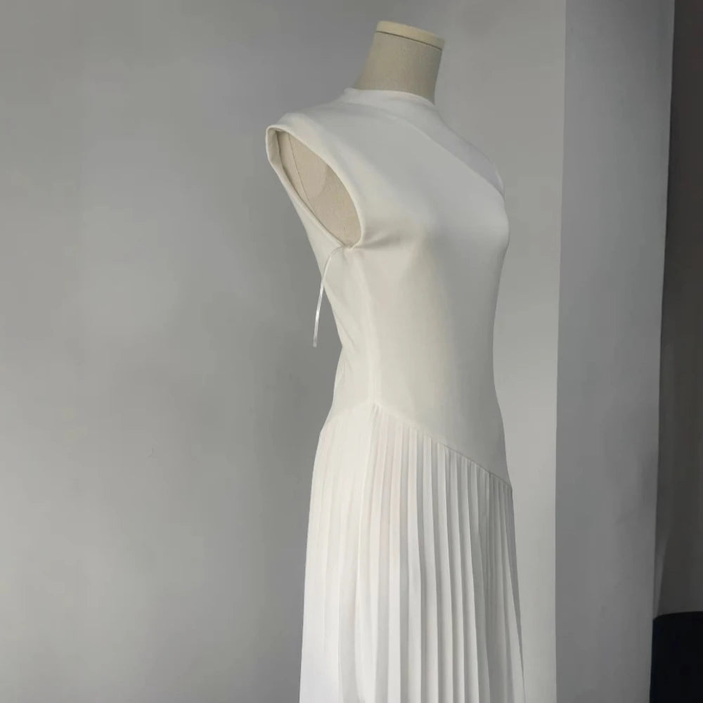 Elegant Diagonal Neck Midi Dresses