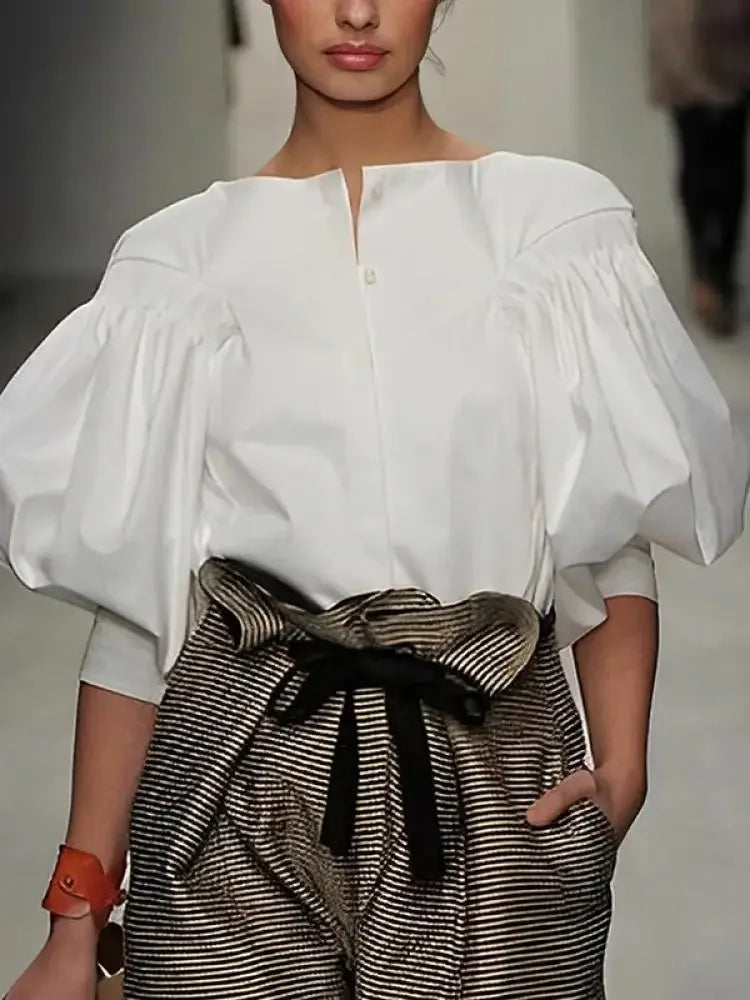 Puff Sleeves Blouses Summer Buttoned Casual Tops