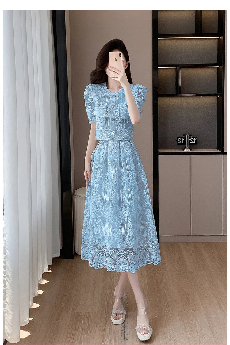 Pearls Embroidery Lace Two Piece Sets