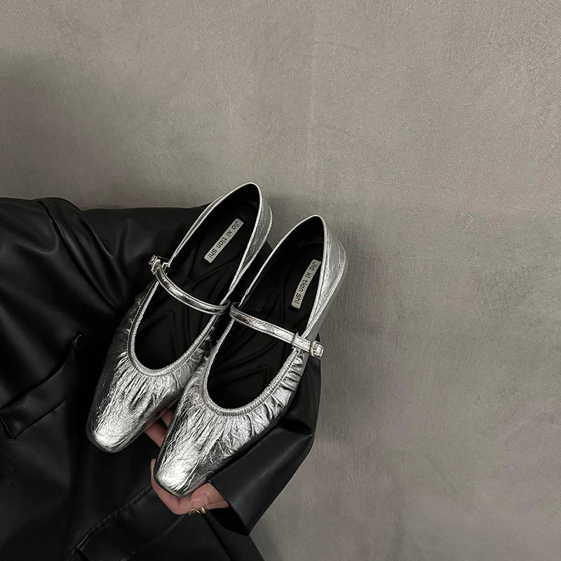 Silver Mary Jane Comfort Shoes