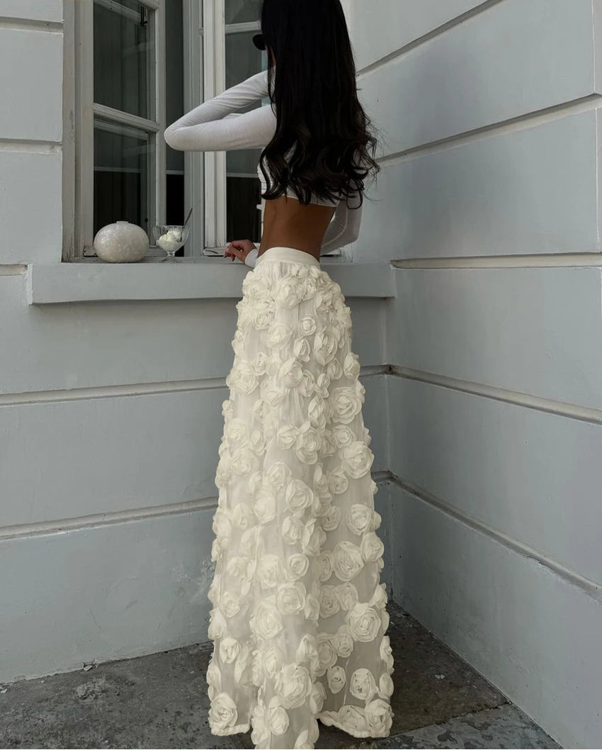 Elegant woman wearing OCEANLOVE 3D Flowers skirt
