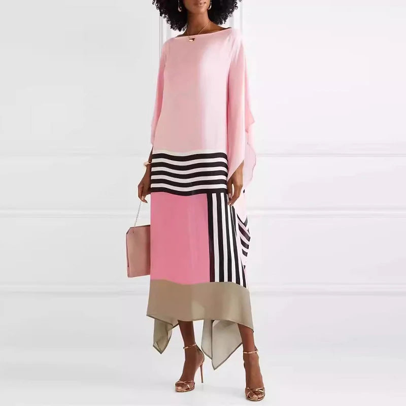 Eye-catching candy stripe patchwork dress for evening wear
