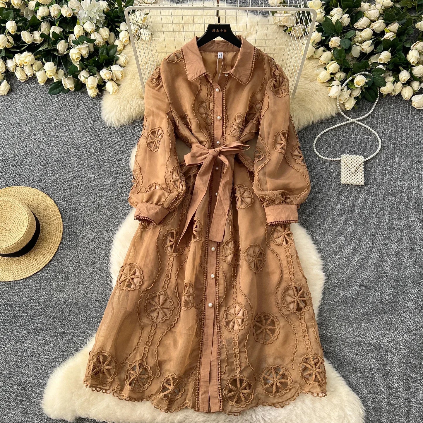 Elegant Embroidery Vintage Lantern Sleeves Dresses