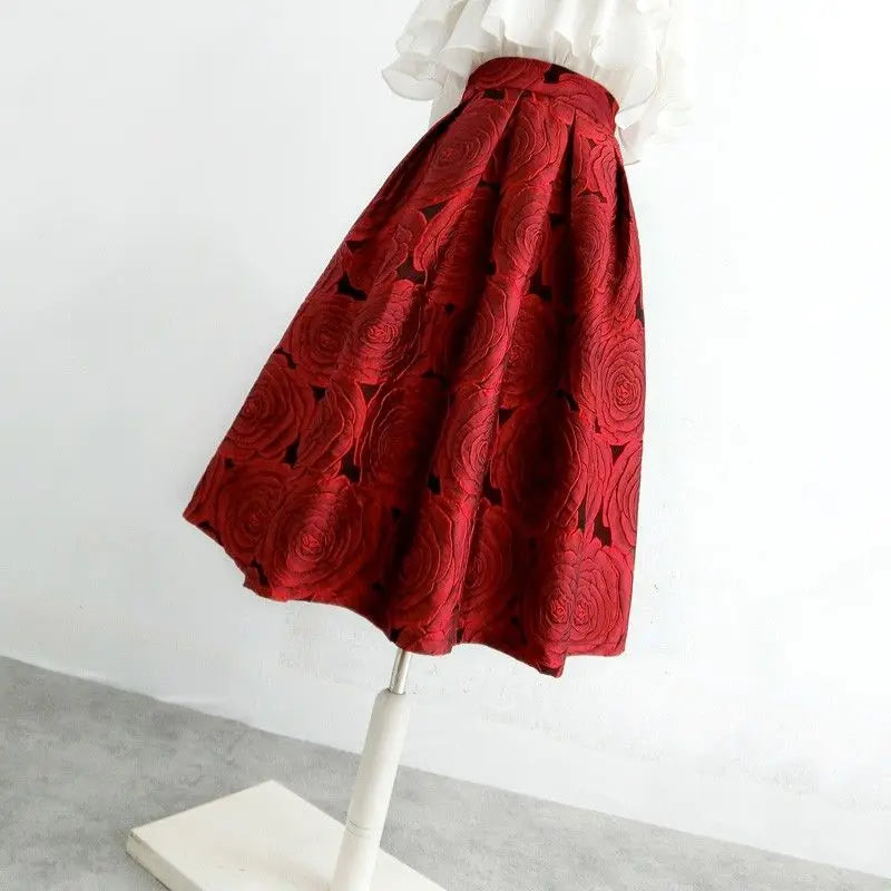 Full-length view of the skirt styled with a blouse for a chic look
