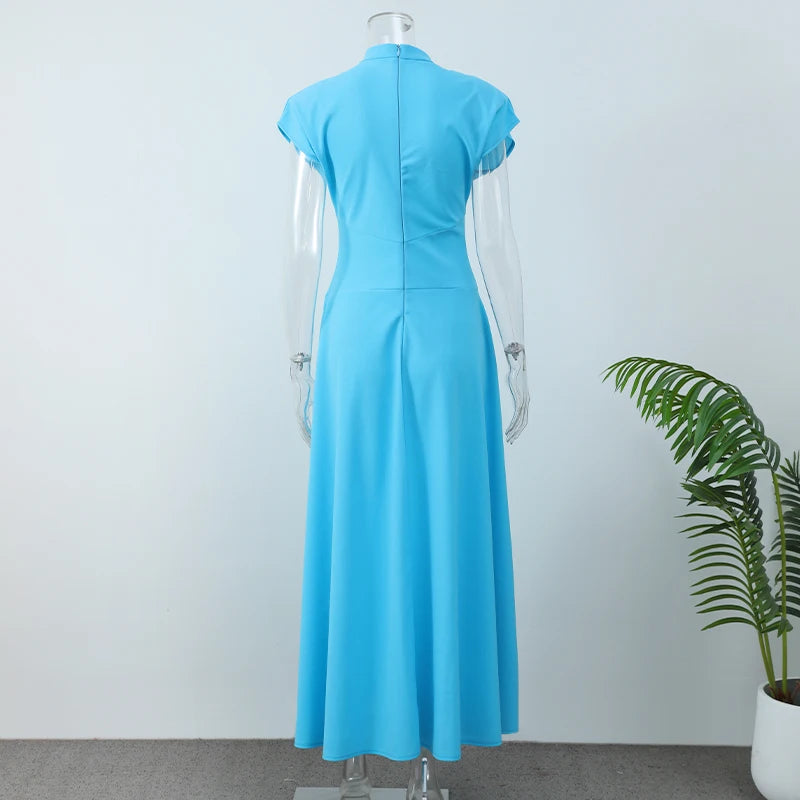 Chic Women's Light Blue Maxi Dress with Structure
