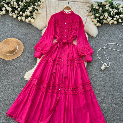 Elegant Hollow Out Hook Flower Lantern Sleeves Dresses