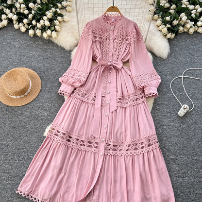 Elegant Hollow Out Hook Flower Lantern Sleeves Dresses