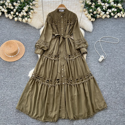 Elegant Hollow Out Hook Flower Lantern Sleeves Dresses