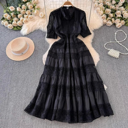 French Elegant Lace Embroidery Dress