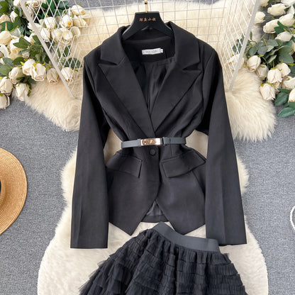 Vintage Blazer & Layered Skirt Two Piece Suit