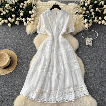 French Elegant Lace Embroidery Dress