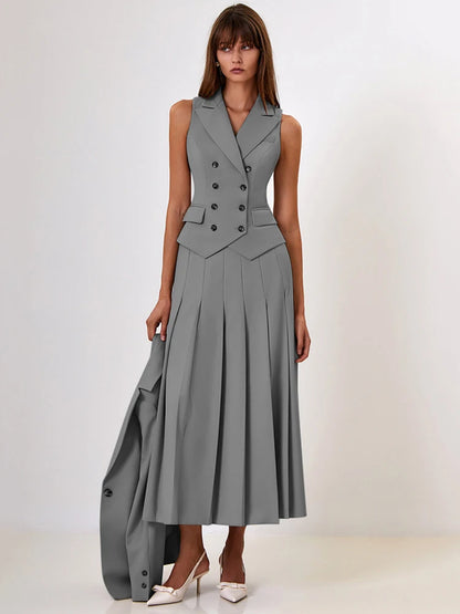 Absobe Elegant Blazer Pleated Long Skirt in a sophisticated.