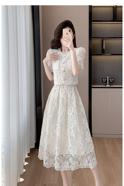 Pearls Embroidery Lace Two Piece Sets