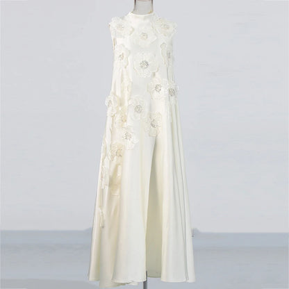 3D Floral Embroidered Flared Sleeveless Designer Dress