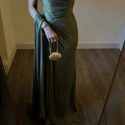 Flowing, Corseted, Pleated Evening Dress