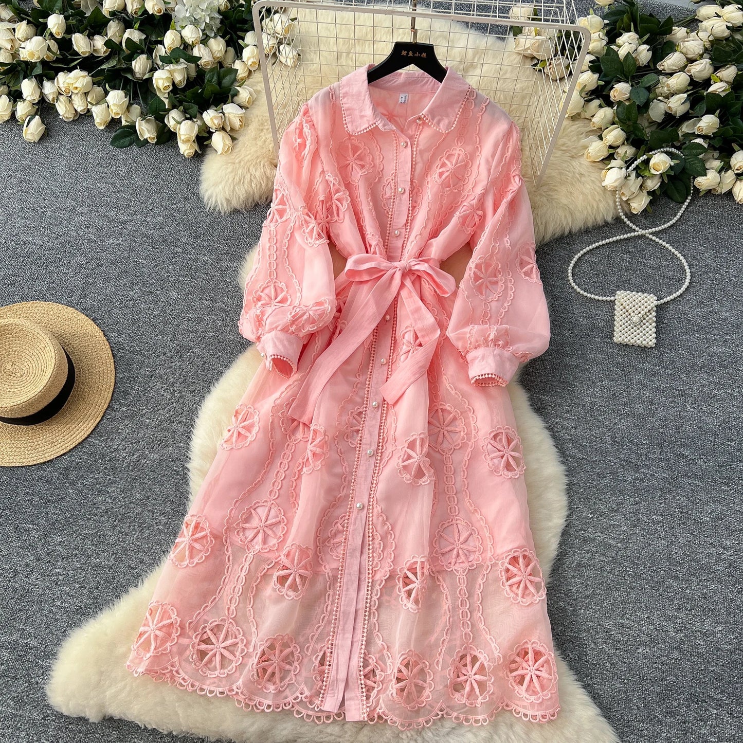 Elegant Embroidery Vintage Lantern Sleeves Dresses