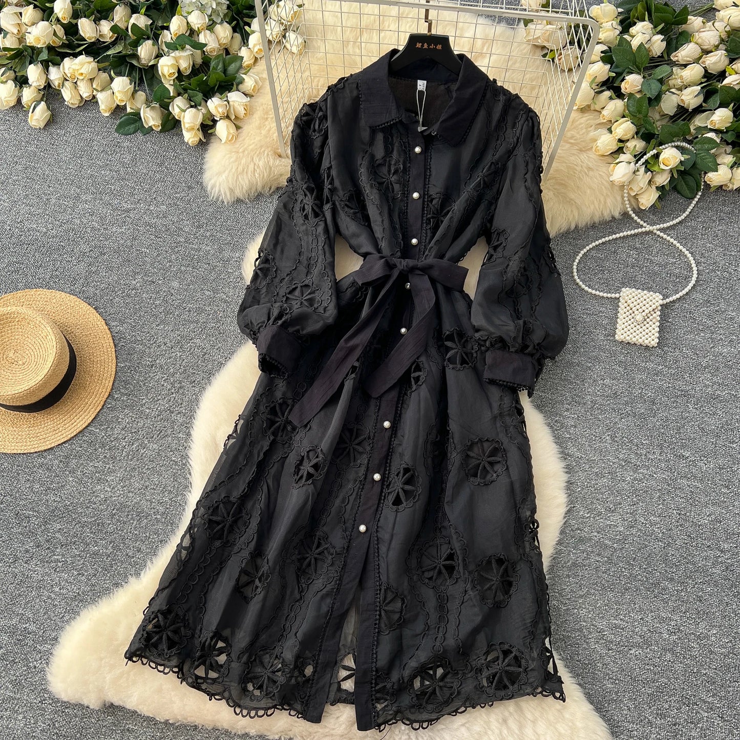 Elegant Embroidery Vintage Lantern Sleeves Dresses