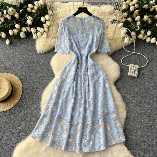 French Vintage Short Sleeve Lace Dress