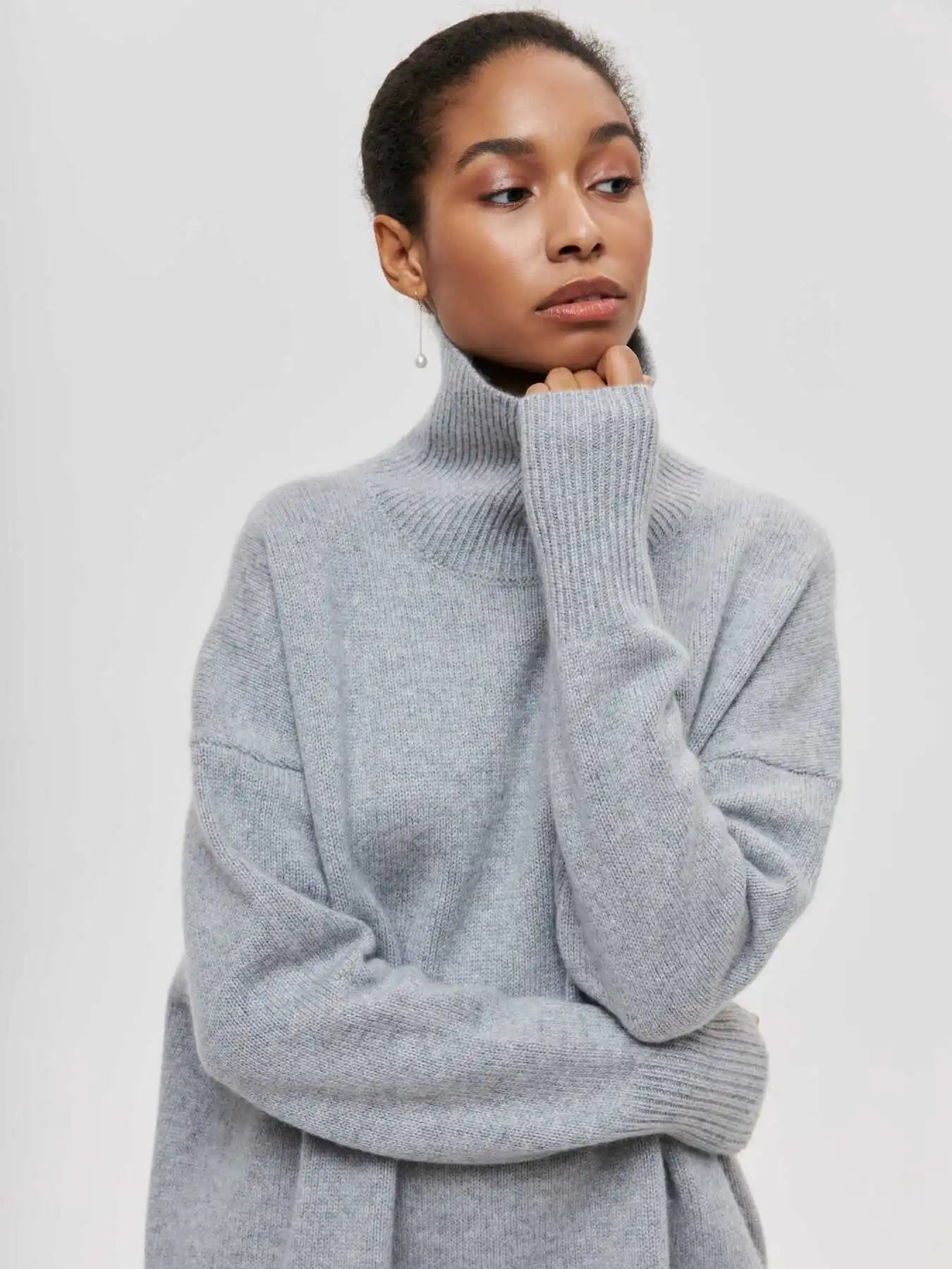 Model showing relaxed style with Original Light Luxury O-neck Knit Sweater
