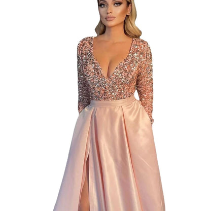 Elegant banquet evening dress with shimmering sequins
