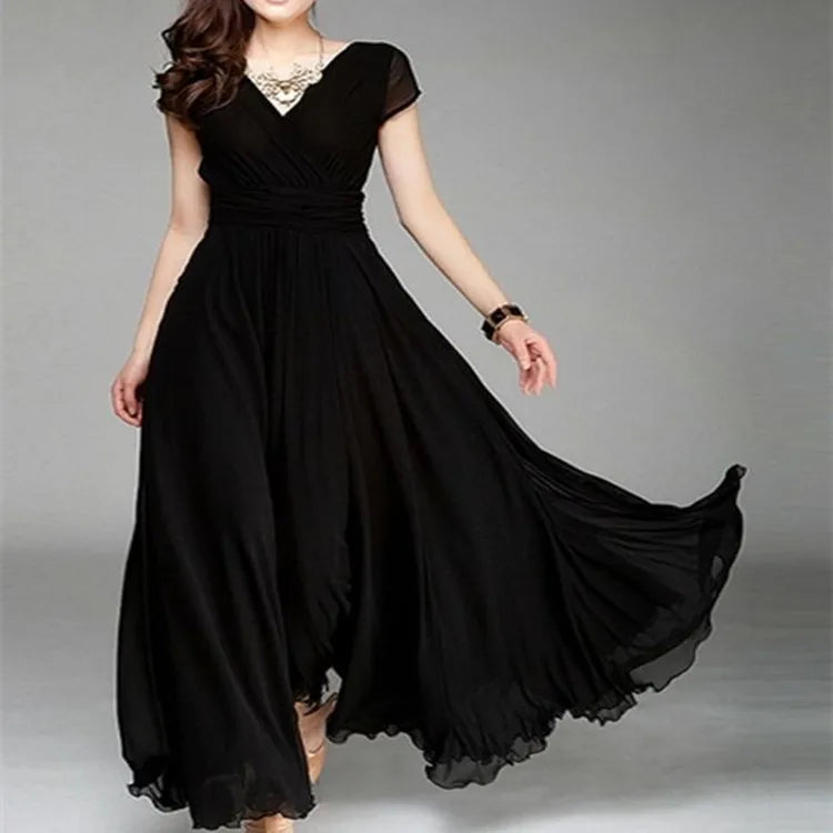 Soft, flowing chiffon fabric of the evening dress.
