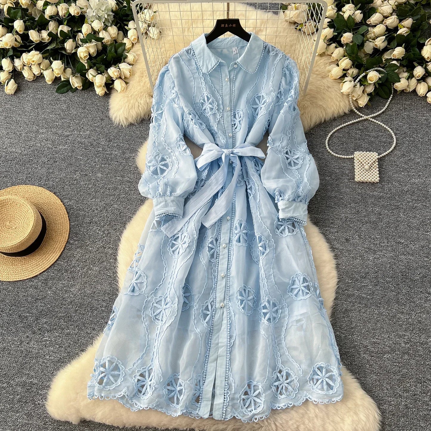 Elegant Embroidery Vintage Lantern Sleeves Dresses