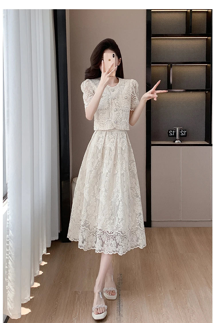 Pearls Embroidery Lace Two Piece Sets