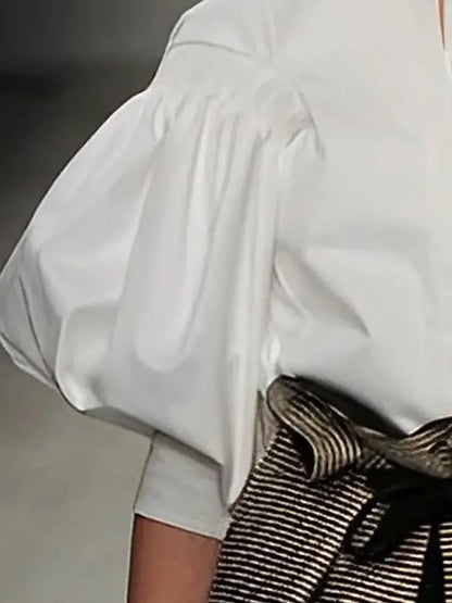 Puff Sleeves Blouses Summer Buttoned Casual Tops