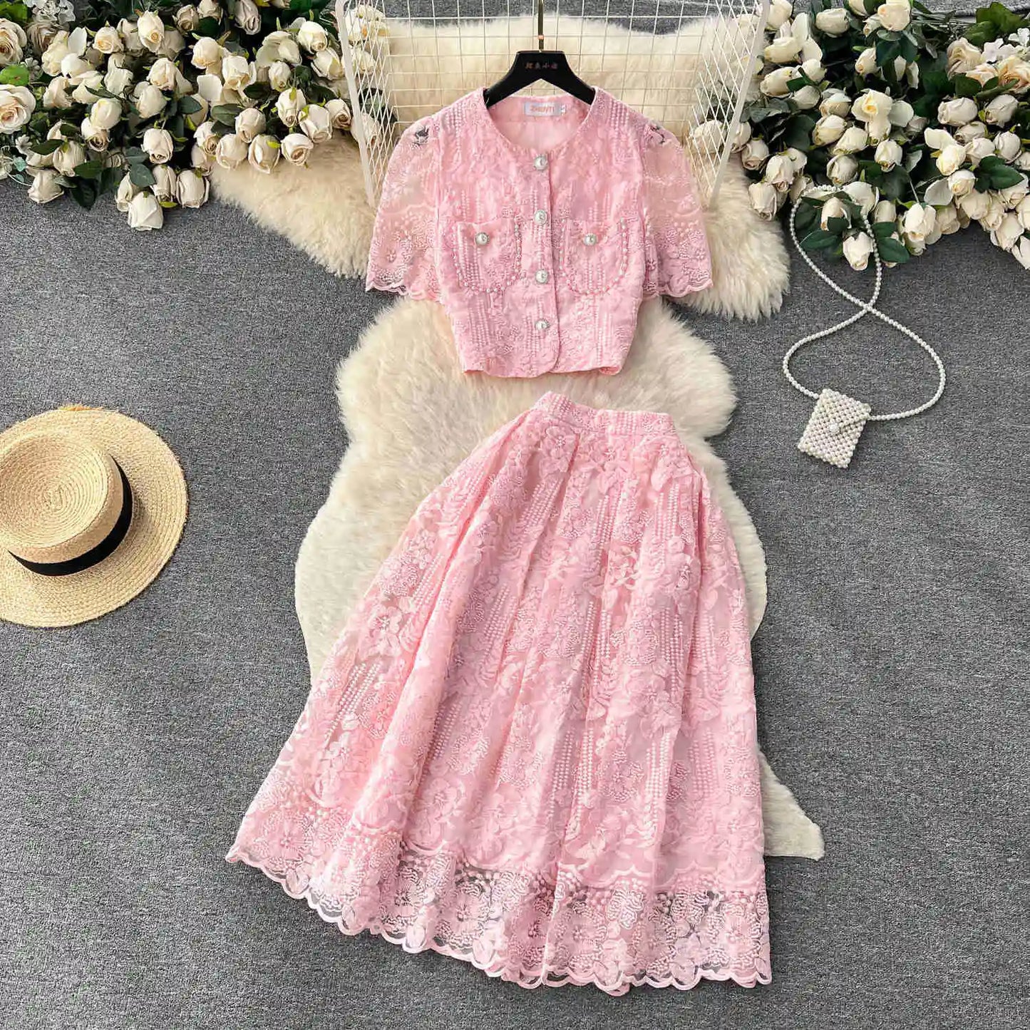 Summer Korean Two-Piece Lace Set