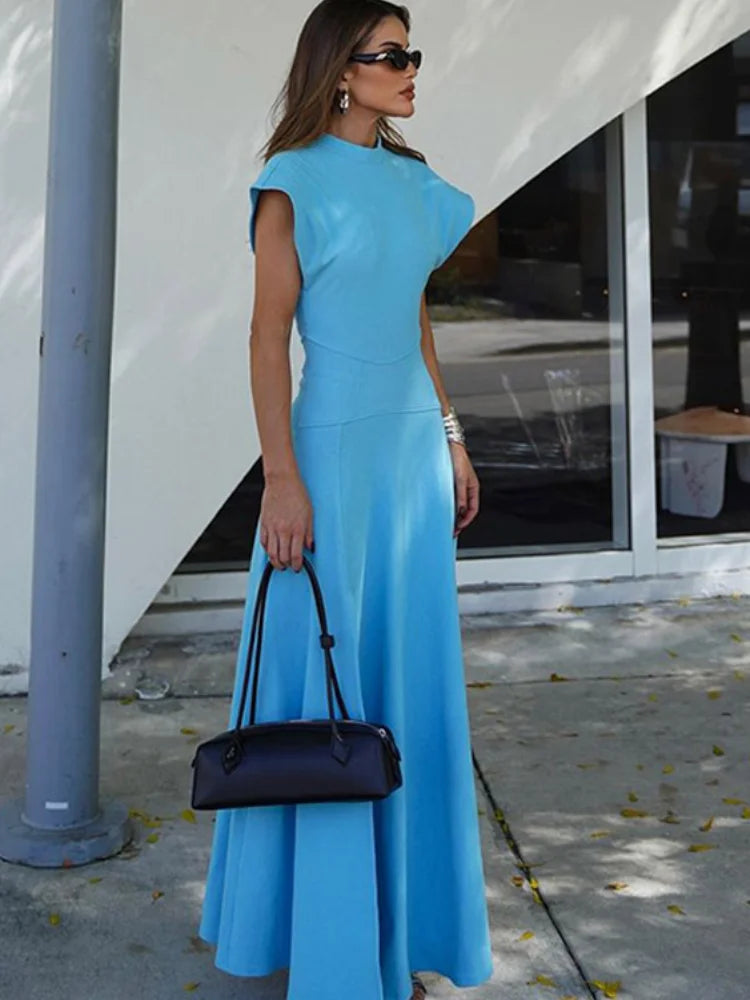 Evening Party Red Maxi Dress with Shoulder Pads
