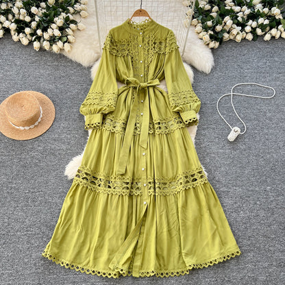 Elegant Hollow Out Hook Flower Lantern Sleeves Dresses