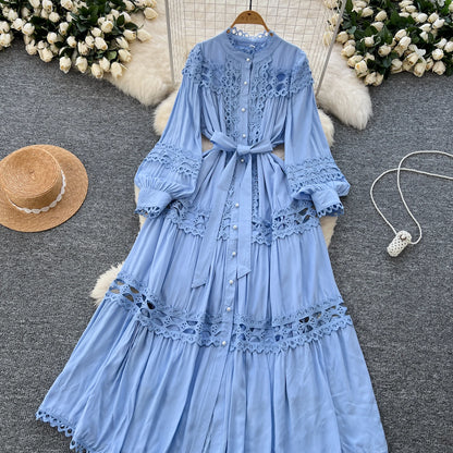 Elegant Hollow Out Hook Flower Lantern Sleeves Dresses