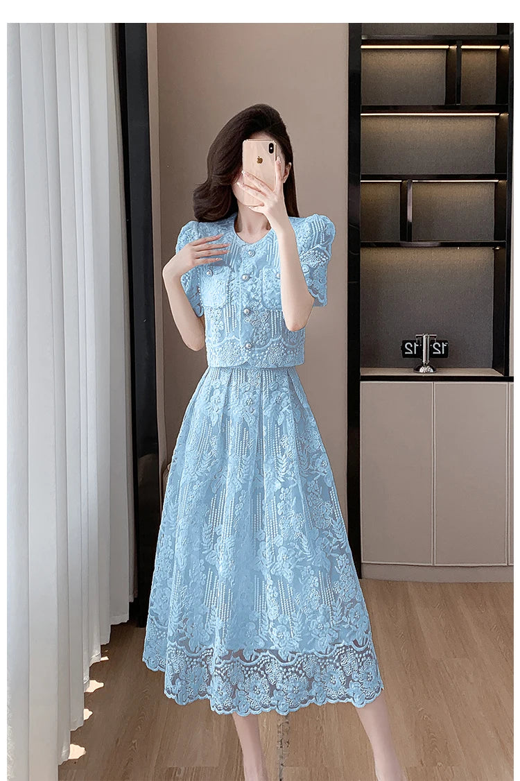 Pearls Embroidery Lace Two Piece Sets