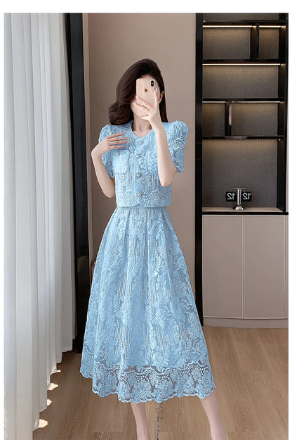 Pearls Embroidery Lace Two Piece Sets