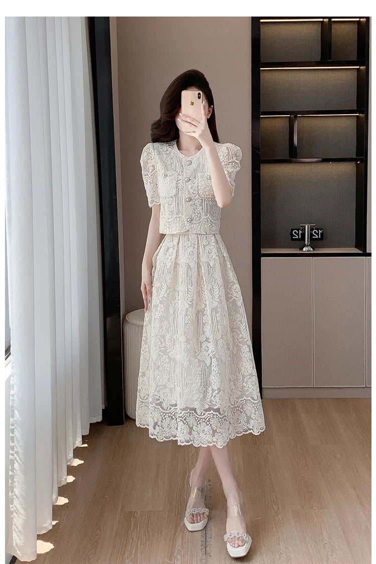 Pearls Embroidery Lace Two Piece Sets