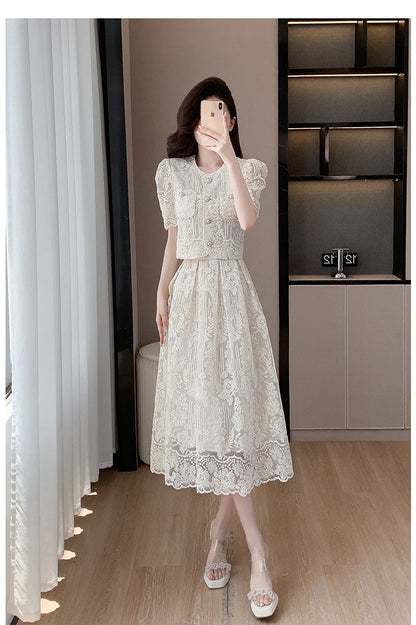 Pearls Embroidery Lace Two Piece Sets