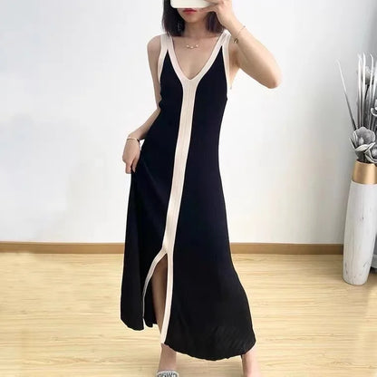 Comfortable and stylish sleeveless black dress.
