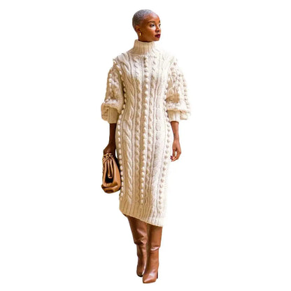 Long Sleeve Knitted Dress in deep  color
