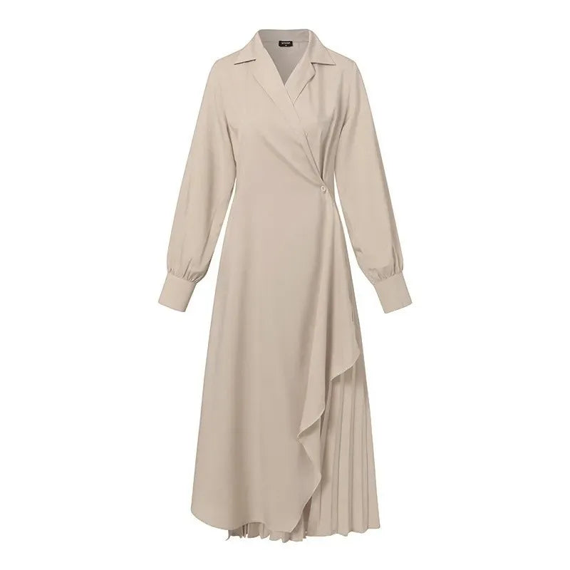 Retro Pleated Shirt in Neutral Tones for Women
