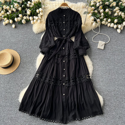 Elegant Hollow Out Hook Flower Lantern Sleeves Dresses