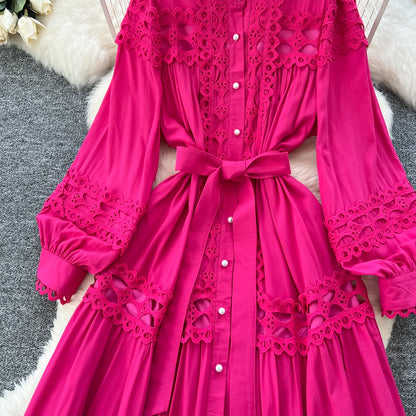 Elegant Hollow Out Hook Flower Lantern Sleeves Dresses