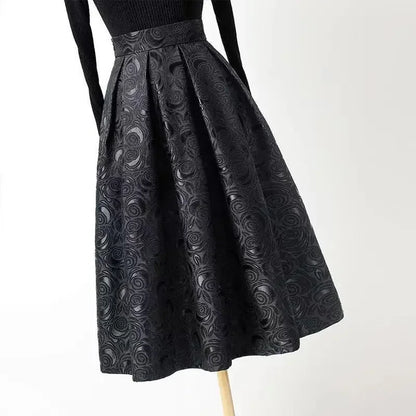 Front view of the Black Jacquard Pleated Party Skirt
