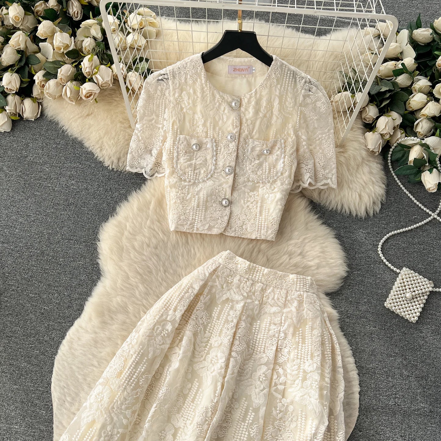 Summer Korean Two-Piece Lace Set