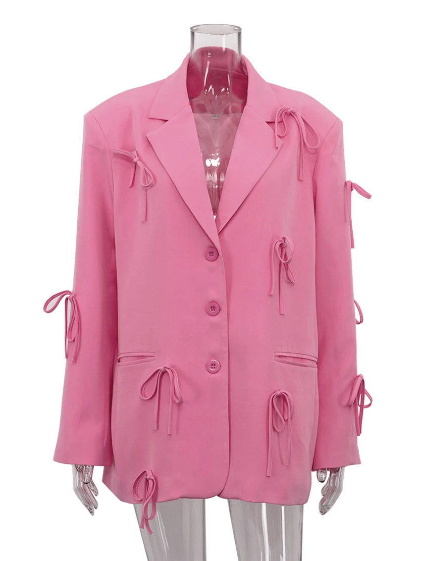 Stylish loose fit pink jacket for office or casual wear
