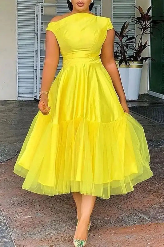 Plus size elegant A-line tulle dress for women
