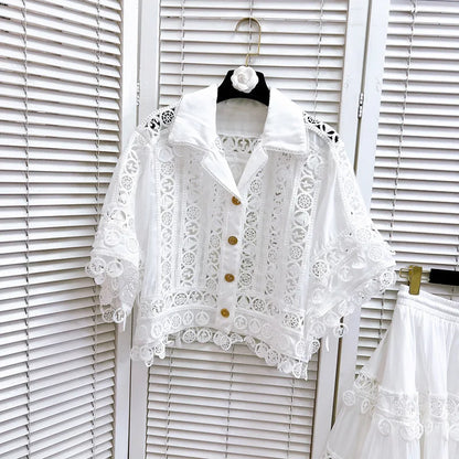 Chic Cotton Hollow Out 2-Piece Top and Skirt