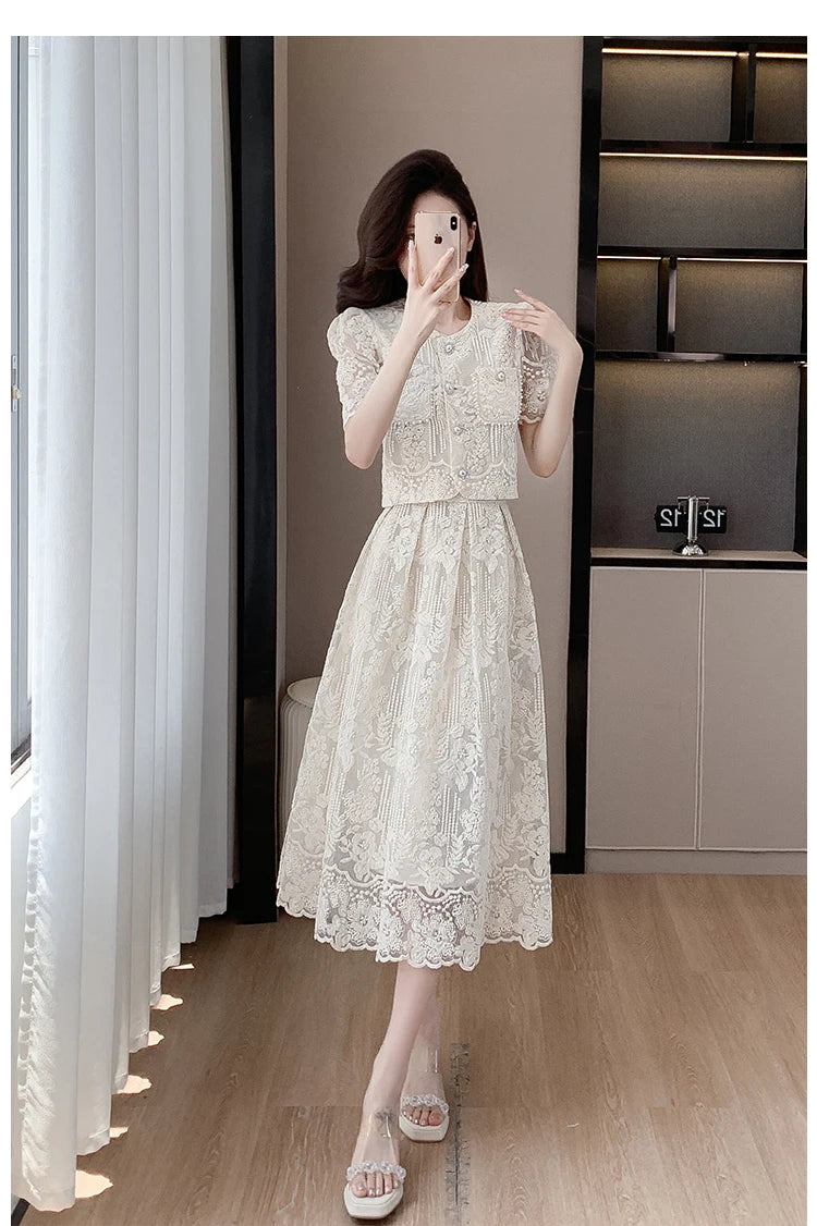 Pearls Embroidery Lace Two Piece Sets