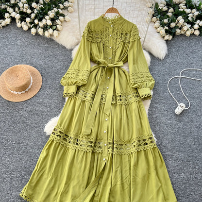 Elegant Hollow Out Hook Flower Lantern Sleeves Dresses